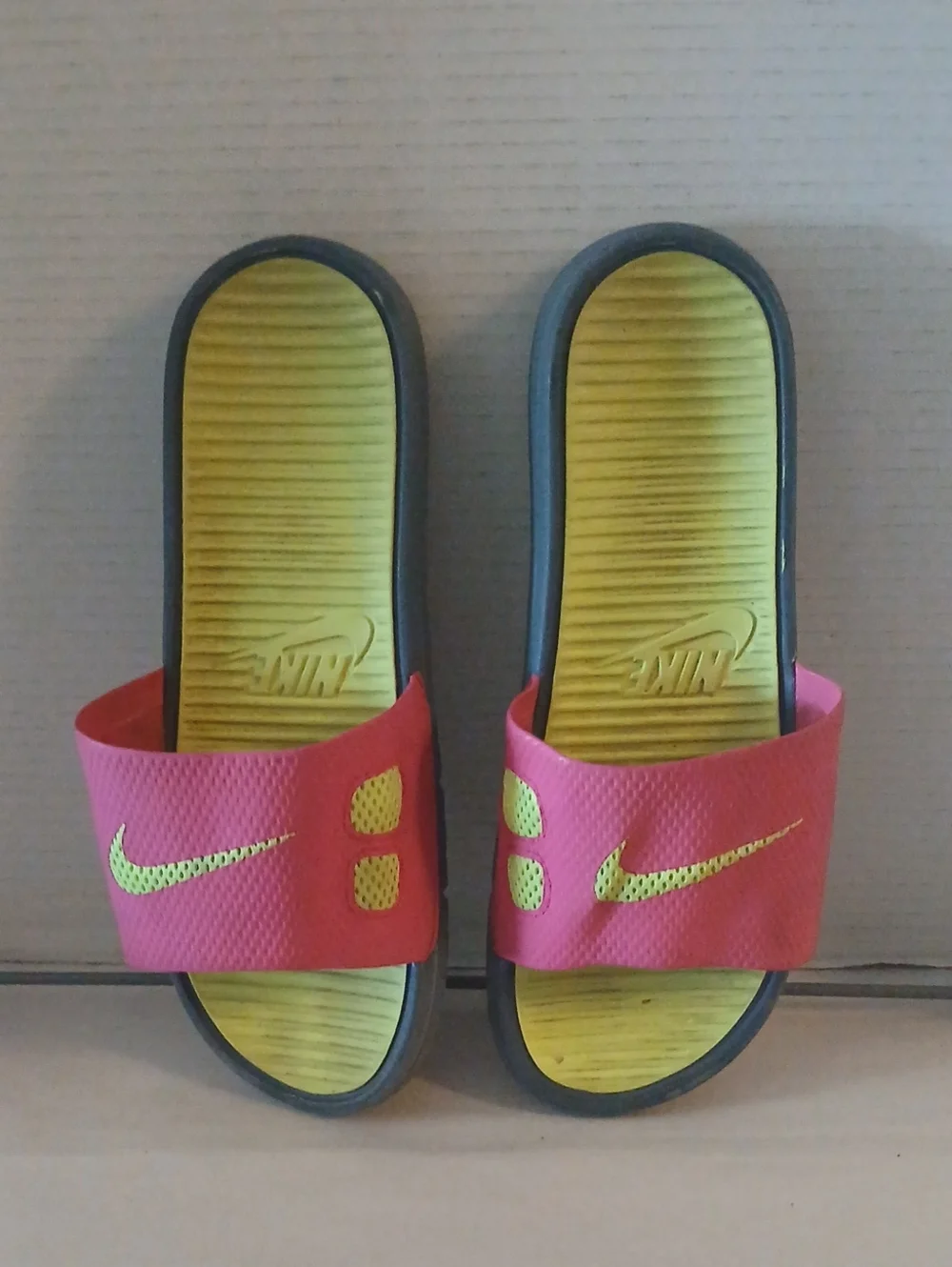 Nike Solaroft Men's Pink Strap Slides with Yellow Footbeds